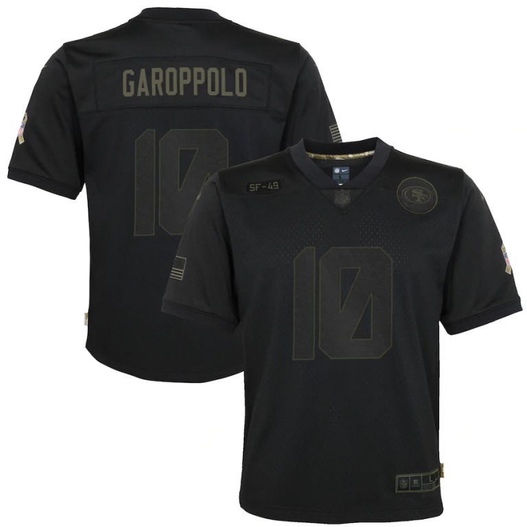 NFL San Francisco 49ers #10 Jimmy Garoppolo Nike Youth 2020 Salute to Service Game  Black jerseys->youth nfl jersey->Youth Jersey